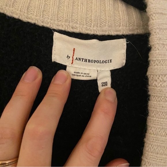 Anthropologie houndstooth cardigan black and white check fringe ONE SIZE sweater - Picture 7 of 7